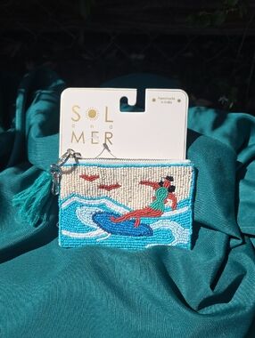 Sol and Mer Beaded Surfer Coin Purse in Teal and Blue